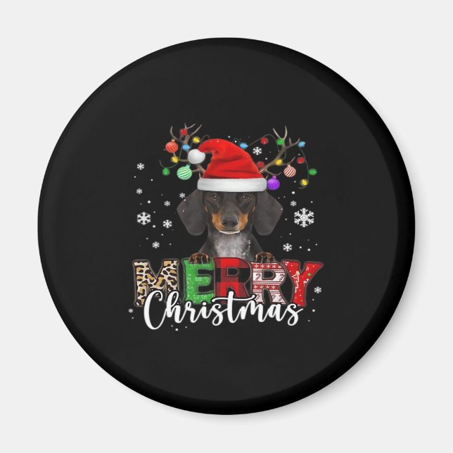 Imán Dachshund Santa Dog Feliz Navidad sobredimensionad (Frente)