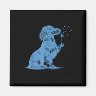 Imán Dachshund soplando deseos diente de león amante de