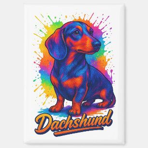 Imán Dachshund vibrante de arte pop – Perro de neón col