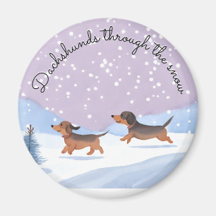 Imán Dachshunds Nieve Lindos Perros Salchicha Navidad D