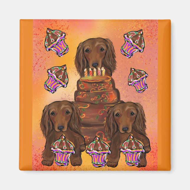 Imán Dachshunds rojos de larga duración (Frente)