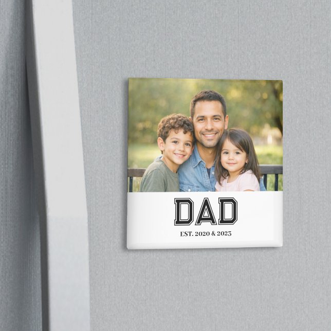 Imán Dad Established Photo Modern Typography Gift (Modern Dad Established. design with bold sports-style text and a favorite photo!)
