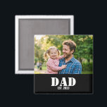 Imán Dad Established Simple Bold White Text and Photo<br><div class="desc">Dad Established Simple Bold White Typography and Photo Magnet. Celebrate the legend in your life with this Dad Established Simple Black Typography Magnet Featuring a simple, minimal, bold font, this custom magnet is the ultimate Father's Day or birthday gift for any dad, dada, father, or pops. The clean black and...</div>