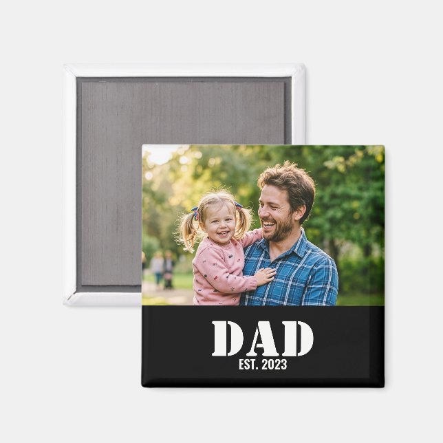 Imán Dad Established Simple Bold White Text and Photo (Anverso/Reverso)