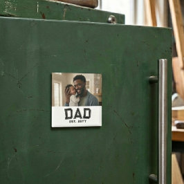 Imán Dad Established Year Bold Black White Photo