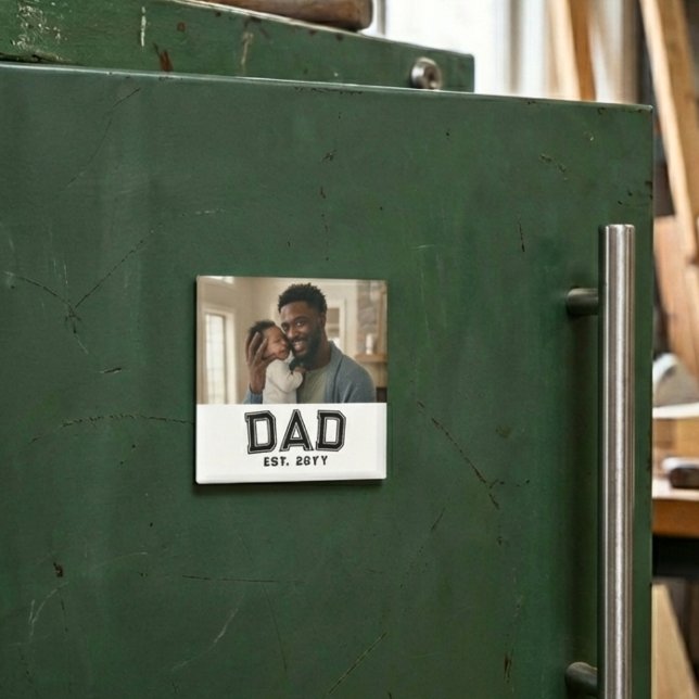 Imán Dad Established Year Bold Black White Photo (Subido por el creador)