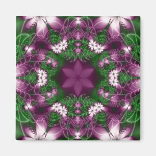 Imán Daisies   Arte fractal morado, verde y blanco