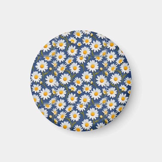 Imán Daisies blancos en inglés sobre azul (Frente)