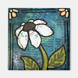 Imán Daisy blanco sobre fondo azul - Collage