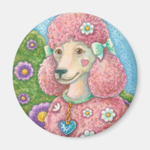 Imán DAISY The French Pink Poodle ROUND DOG MAGNET