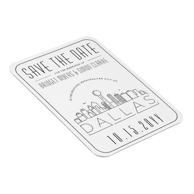 Imán Dallas Boda Stylized Skyline Save the Date (Lado Derecho)
