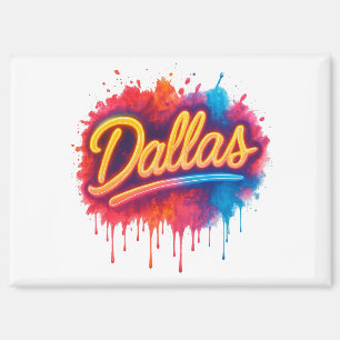 Imán Dallas Neon Street Art Splash - Retro Vibrant City