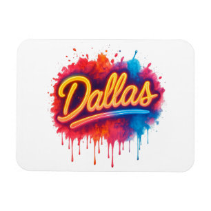 Imán Dallas Neon Street Art Splash - Retro Vibrant City