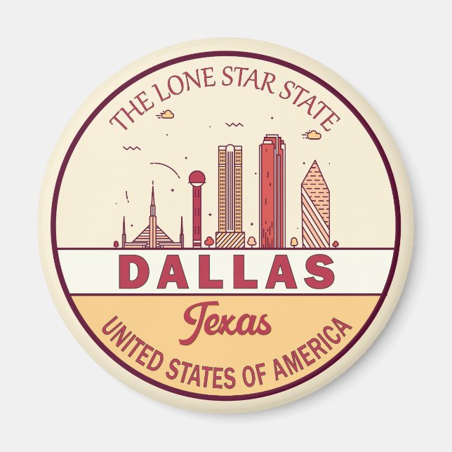 Imán Dallas Texas City Skyline Emblem (Frente)
