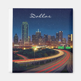 Imán Dallas Texas Night Postcard