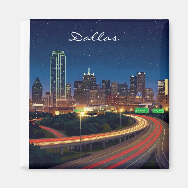 Imán Dallas Texas Night Postcard (Frente)