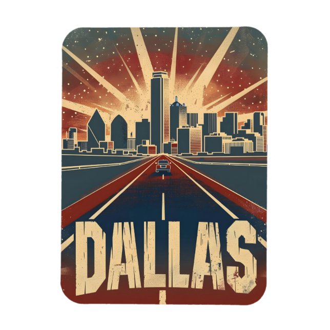 Imán Dallas Vintage Travel Ad Art (Vertical)