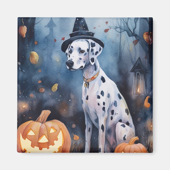 Imán Dálmata de Halloween con calabazas aterrador (Frente)