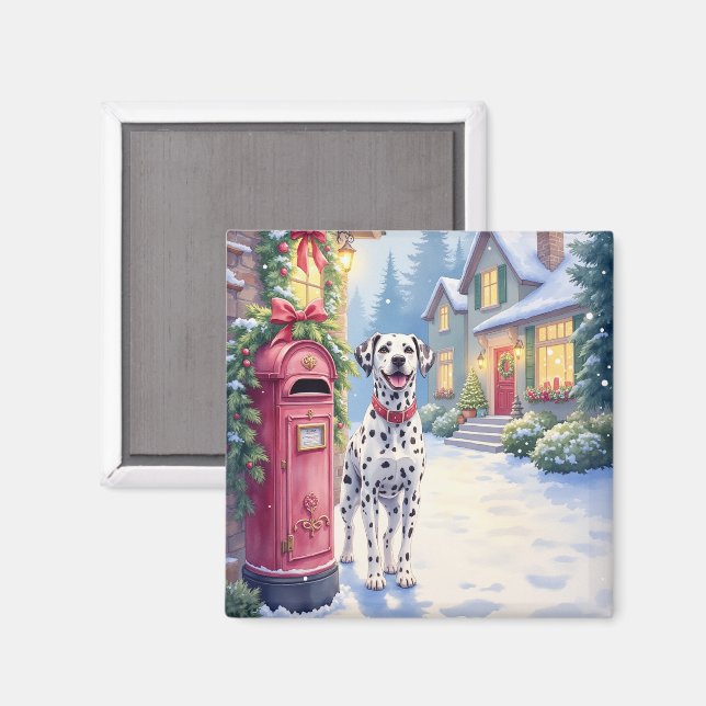 Imán Dalmatian Festive Mailbox Christmas Art (Anverso/Reverso)