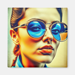 Imán Dama de bonito con gafas de sol azules con reflexi