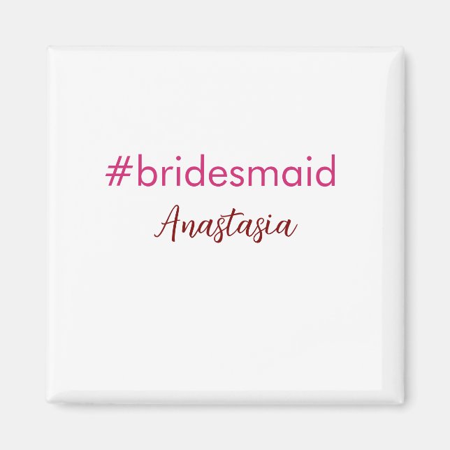 Imán Dama de honor etiqueta rosa claro agregar nombre n (Frente)