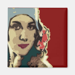 Imán Dama de los años 20 con sombrero azul Pop Art