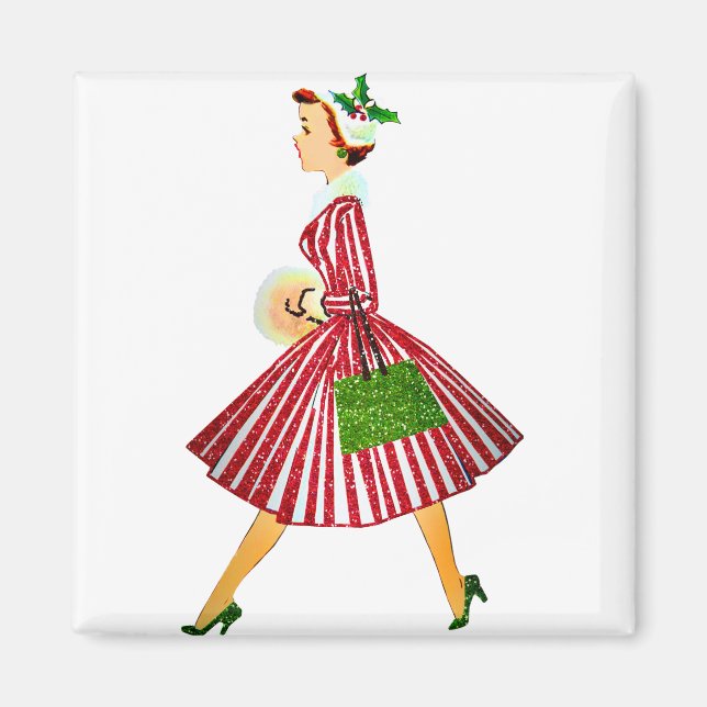 Imán dama de navidad vintage (Frente)
