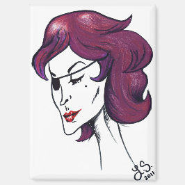 Imán Dama Pirata Violeta Mujer Cabello Púrpura Dibujo A