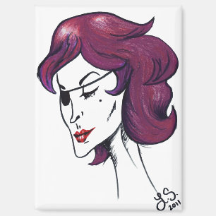 Imán Dama Pirata Violeta Mujer Cabello Púrpura Dibujo A