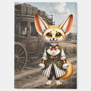 Imán Dama steampunk con zorro fenec y diligencia