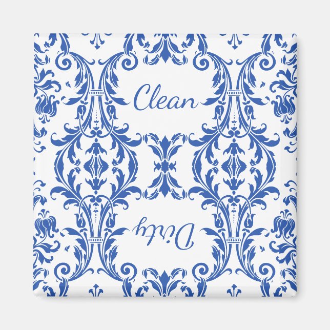 Imán Damasco blanco azul floral lavavajillas limpio suc (Frente)