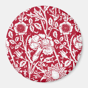 Imán Damasco de claveles de Art Nouveau, rojo y blanco