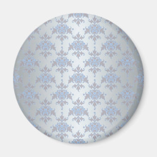 Imán Damasco elegante de plata y azul pálido