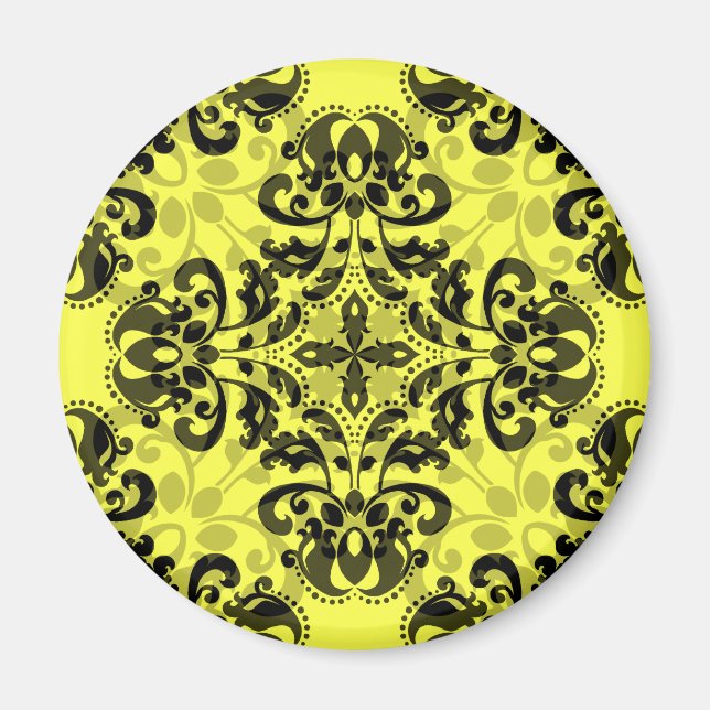 Imán Damasco elegante negro y amarillo (Frente)
