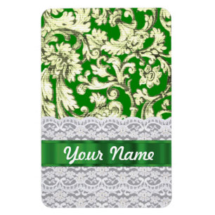 Imán Damasco floral verde