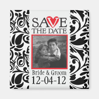 Imán Damask Black and White Save the Date Magnet