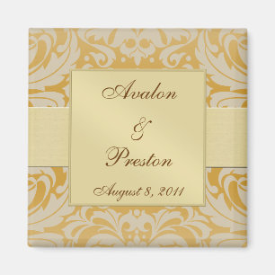 Imán Damask Gold Ribbon Gold Save The Date Magnet