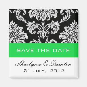 Imán Damask Green Save the Date Boda Invitación