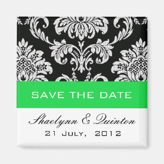 Imán Damask Green Save the Date Boda Invitación