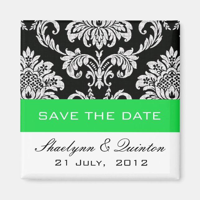 Imán Damask Green Save the Date Boda Invitación (Frente)