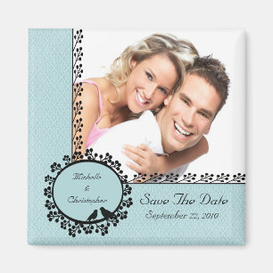 Imán Damask Love Birds Foto Save the Date Magnet