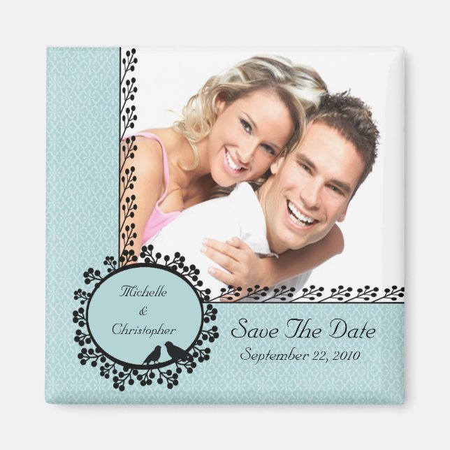 Imán Damask Love Birds Foto Save the Date Magnet (Frente)