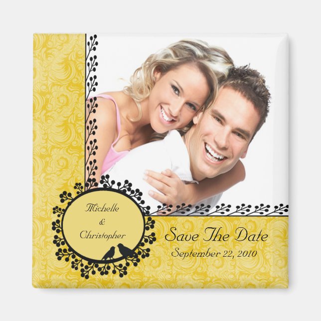 Imán Damask Love Birds Foto Save the Date Magnet (Frente)