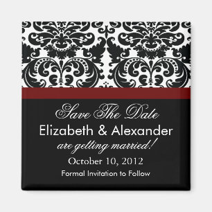 Imán Damask Merlot Red Save The Date Magnet