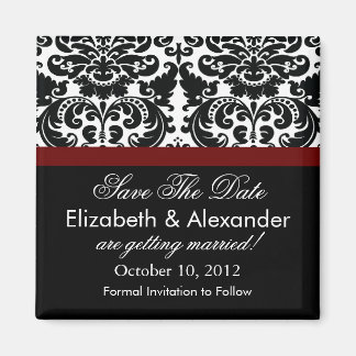 Imán Damask Merlot Red Save The Date Magnet