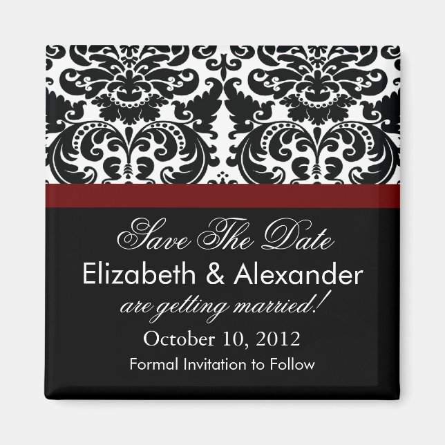 Imán Damask Merlot Red Save The Date Magnet (Frente)