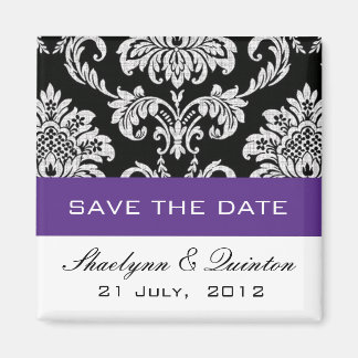 Imán Damask Purple Save the Date Boda Invitación