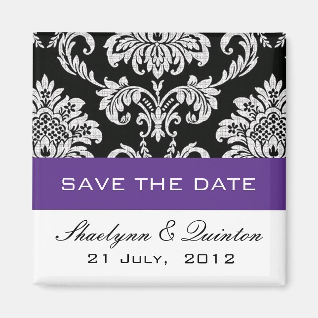 Imán Damask Purple Save the Date Boda Invitación (Frente)