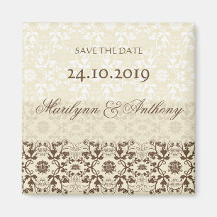 Imán Damask Swirls Lace Coffee Guardar La Fecha Magnet