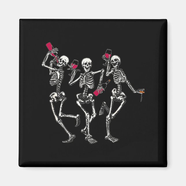 Imán Dancing Skeletons Drinking Wine Lover Funny Hallow (Frente)